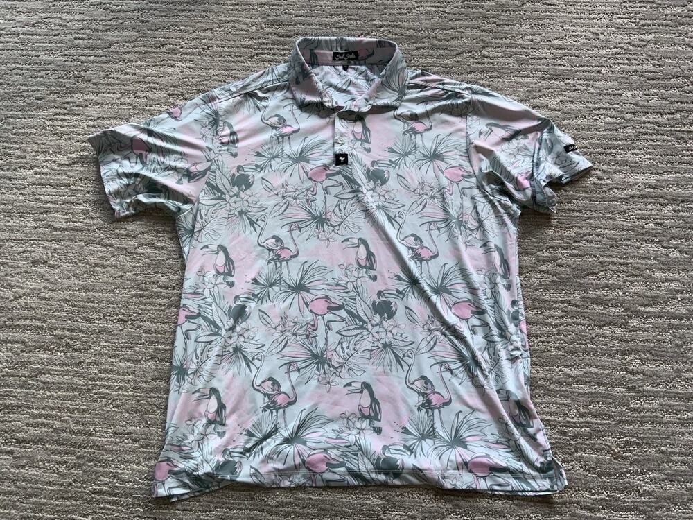 Bad Birdie Golf Polo Shirt Men’s 2XL Multi Pattern Print Performance Stretch